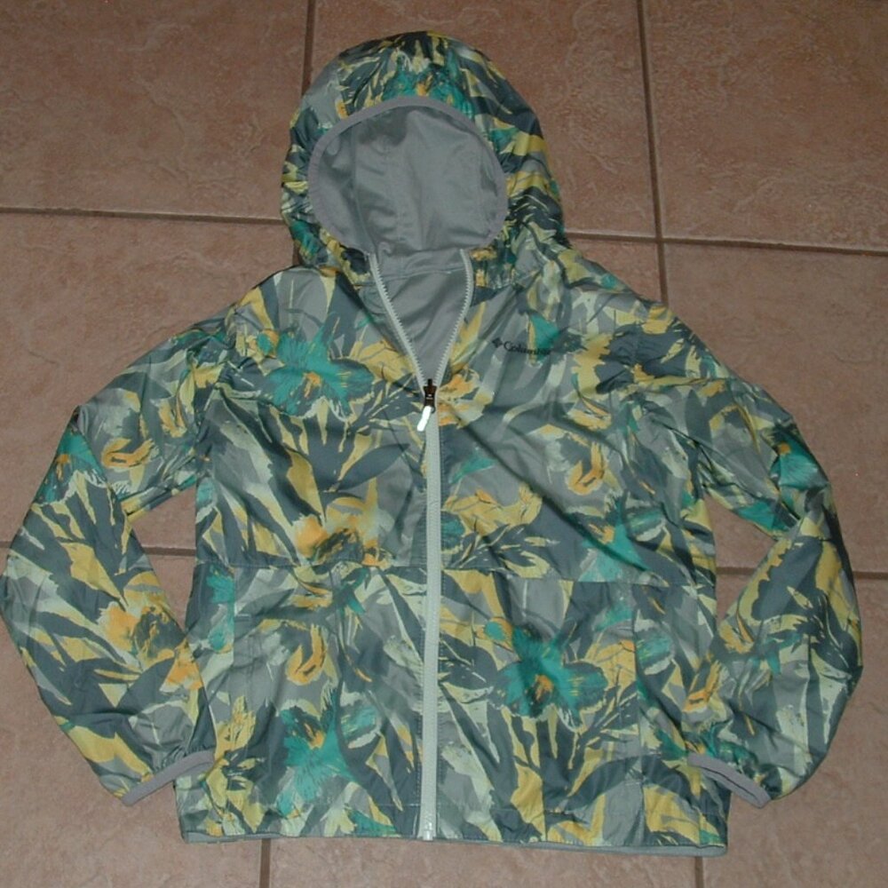 COLUMBIA Girls Sz Medium 10/12 Reversible Hooded Lightweight Full Zip Jacket